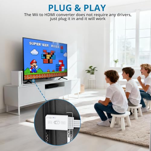 Image of AUTOUTLET Wii to HDMI Converter, with 4:3 /16:9 Aspect Ratio Switch, 1080P Wii HDMI Adapter Supports All Wii Display Modes, Compatible with Nintendo Wii, Wii U for Full HD TV, Monitor