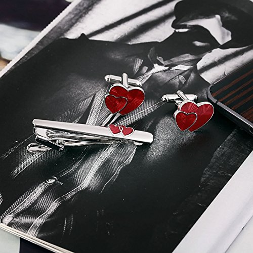 Beydodo naalden voor heren, rode naald en manchetknopen, dubbele harten - Image 4