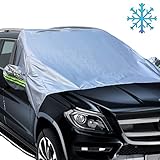 Big Ant Windshield Snow Cover, Magnetic Elastic Hooks Fixed Four Wheels & Reflective Warning Bar on Mirror Covers - Ice Sun Frost and Wind Proof in All Weather, Fit for Most Vehicle