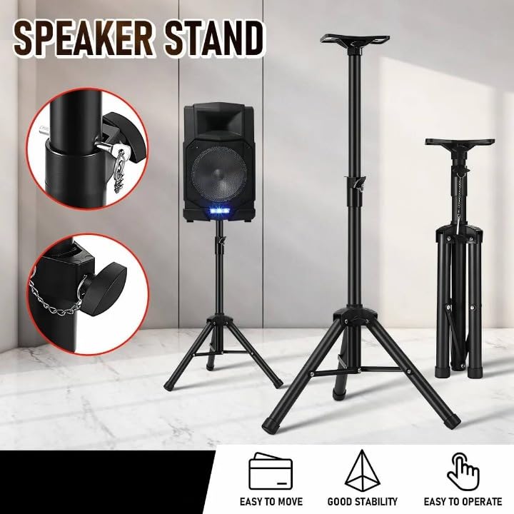 Image of KH DJ PA Speaker Stand Heavy Duty Tripod Studio Monitor Stand with Adjustable Height | Universal Mount for Speakers | Stable & Portable | Ideal for PA Systems, DJs, Events, Stage, Studio