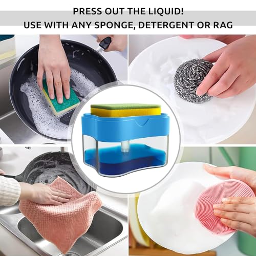 Image of KESI 2-in-1 Kitchen & Bathroom Soap Dispenser with Sponge Dish Wash Sink Soap Pump Holder Liquid Dispenser Liquid Gel Shampoo Dispenser Kitchen & Bathroom Accessories & Bottle Cleaning Brush