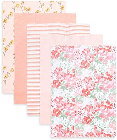 Burt's Bees Baby - Burp Cloths, 5-Pack Extra Absorbent 100% Organic Cotton Burp Cloths (Tossed Succulent)