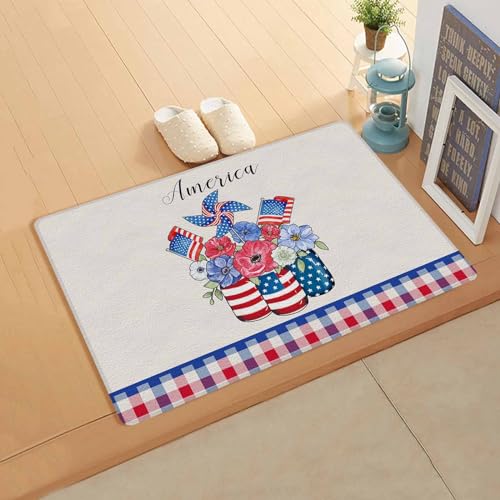 Patriotic Vase Flower Antifatigue Kitchen Bath Door Mat Cushioned Runner Rug,Washable Welcome Floor Sink Mat,Waterproof & Non-Slip Standing Doormat for Kitchen,Independence Day Star Lattice 18