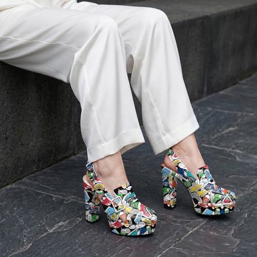 Image of Women's High Heel Loafers Platform Pumps Round Toe Heels Chunky Heel Pumps Stylish Comfortable 4.8 Inch Slingback Heels