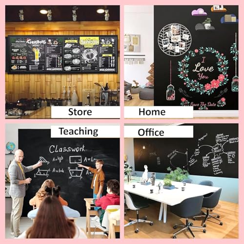Image of YAJNAS Black Chalkboard Sticker for Kids | Removable Wall-Mounted Blackboard for Home, School, Office | Includes 5 Colorful Chalks | Easy Install, Perfect for Creative Learning & Play - 2 x 6.5 Ft