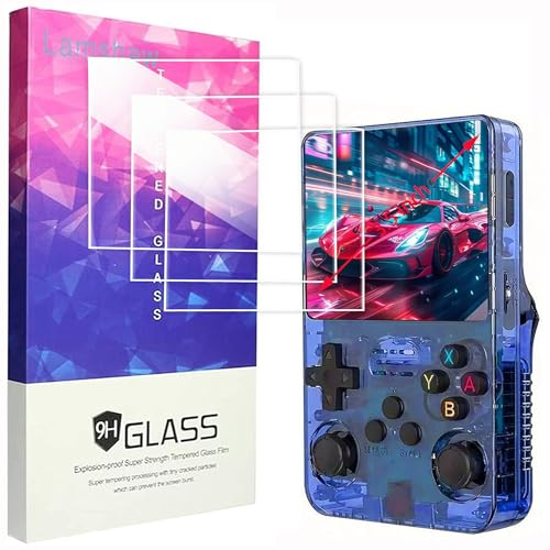 Lamshaw R36S Retro Handheld Game Screen Protector, 9H Tempered Glass Screen Protector Film Compatible with R36S/ R35S/ RGB20S Retro Handheld Game Console 3.5 Inch (Glass-3 Pack)