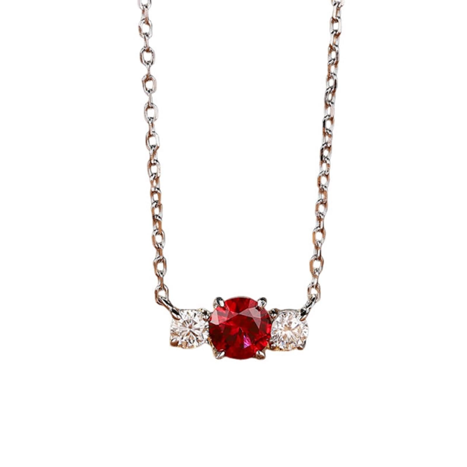 Naszyjnik damski, minimalistyczny, białe złoto, łańcuszek damski, 14 K, 3 kamienie, 0,7 ct, wykonany w laboratorium, rubin i moissanit 45 cm