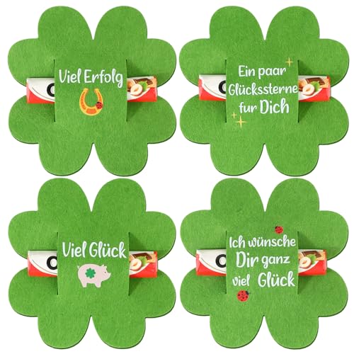 BOFUNX 4 Stück Glücksbringer Prüfung Schokolade Geschenke Kleeblatt Glücksbringer Prüfung Viel Glück Prüfung Abschiedsgeschenk Glücksbringer Abitur ABI Bachelor Master Abschluss Mitarbeiter Kollegen