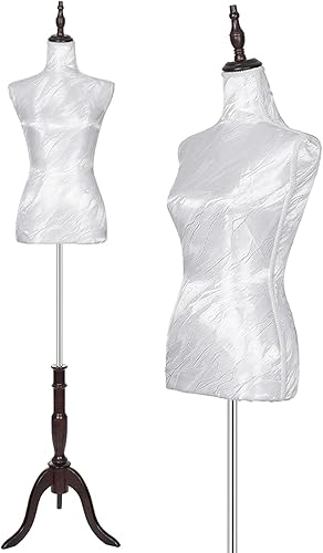 KTMANEQ Torso de maniquí femenino ajustable con soporte, forma de vestido pinable para costura y exhibición de ropa (blanco, seda)