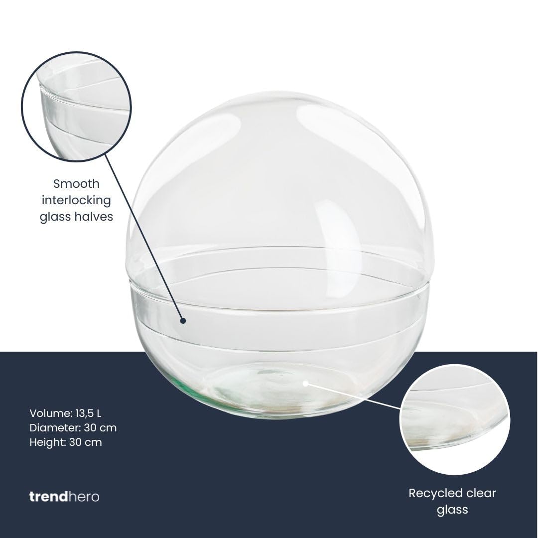 urbanjngl - Terrarium Fles 'Dome XL' - Zweiteiliges Bolglas, Geschlossen, Ø 28 cm, Höhe 28 cm - Ideal für Pflanzen und Dekoration im Innenbereich