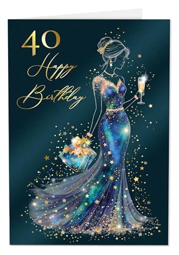 Joli Coon Biglietto auguri compleanno 40 premium STARDUST Lady – Biglietto auguri compleanno 40 anni donna con busta in carta premium e autentico sigillo in cera