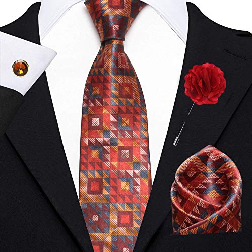 Image of Axlon Tie for Men - Micro Silk Neck Ties Set with Cufflinks Flower Pin, Pocket Square & Black Gift Box, Combo Necktie Sets for Office Wear, Formal Suits & Weddings (Multicolour, Tie-98)