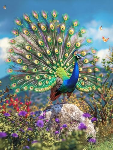 Manualidades adultos pintar por números paisaje relajante antiestrés lienzo pavo real 100x130cm