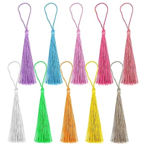 Pack of 100 Mini Tassels Handmade Style Decorative Tassels Silky Handmade Tassels Colour for Bookmark Keychain Curtain Accessories Craft DIY Projects Furniture Decorations 10 Colours Cover