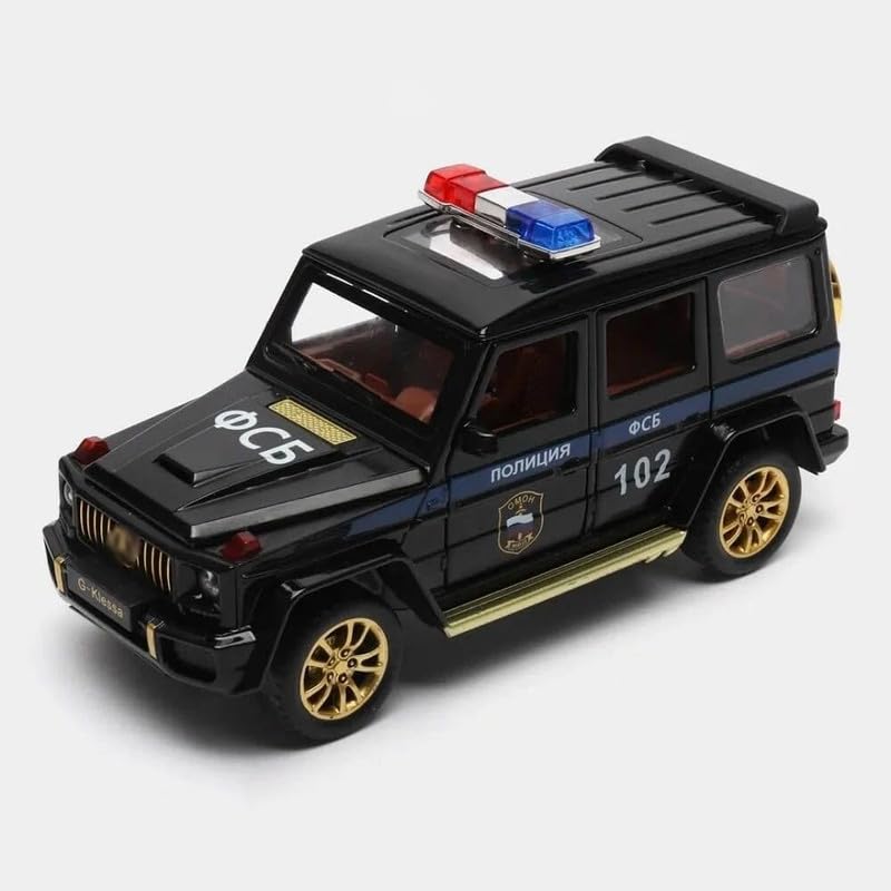 Image of PINQUE Kids New Car 1:32 G Wagon Police Diecast Alloy Metal Pull Back Car with Openable Doors Music Sound and Light Vehicle Toy Car for Boys (Black)