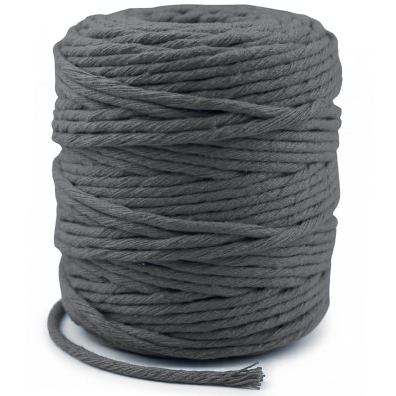 APREGGIO Single Twist Makramee Garn Baumwolle Graphit 5mm 100m | Einzeln Gedrehtes Baumwollseil für Wandbehang - 5mm -100m - Geruchsneutral - Lebensmittelecht, Umweltfreundlich -DIY