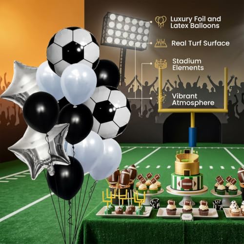 Image of Atpata Funky Football Theme Foil Balloons - 18 Inch Round Football Shape Foil Balloons for Kids Sports Themed Birthday Party Decor and Goal theme Celebrations (10pcs. Football)