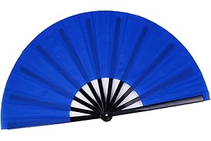 Folding Fan Chinese Hand Fan Performance Fan Nylon-Cloth Fan 13 inch (Blue)