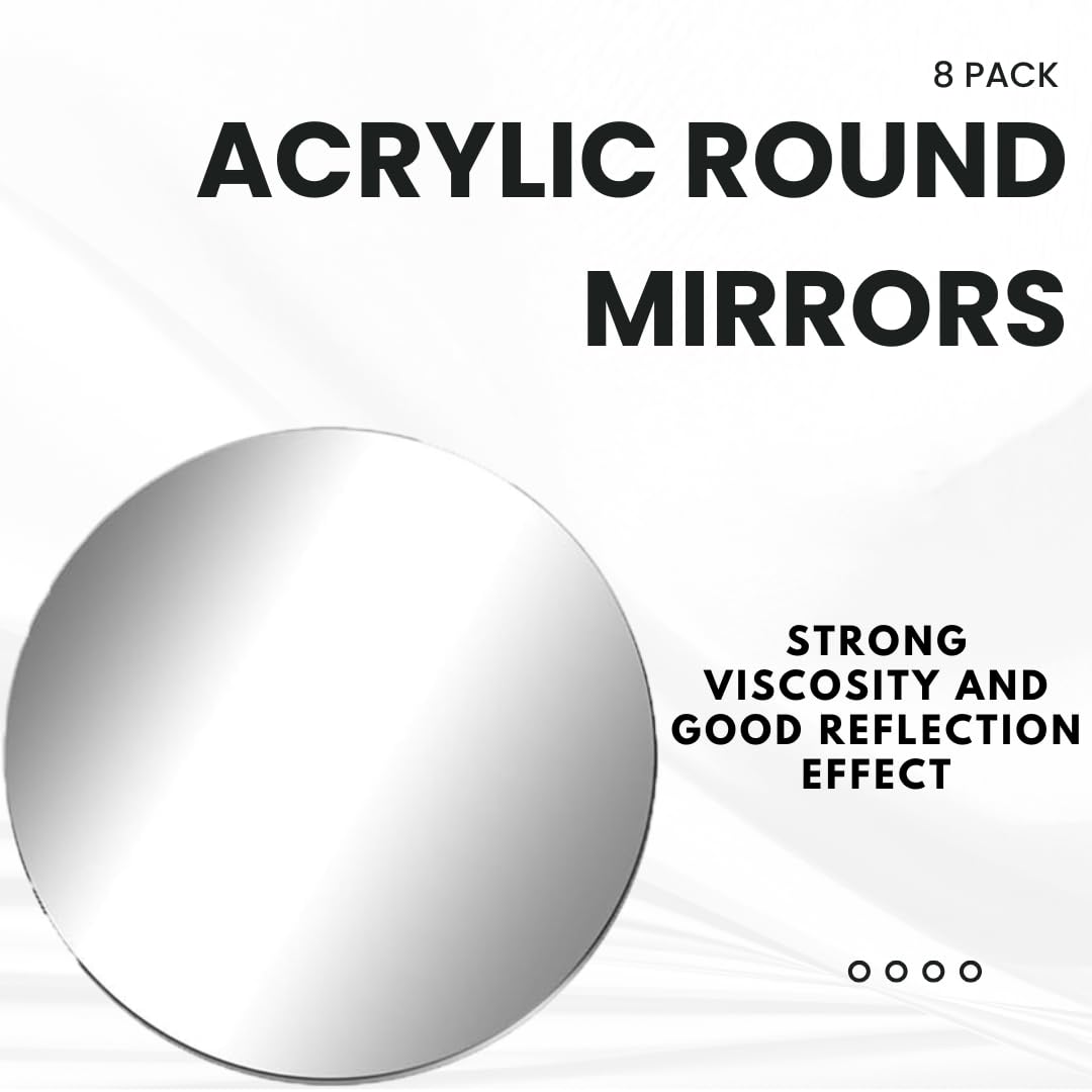 CEUQIESO 8 Pack Acrylic Round Mirrors, 8 inch Circle Mirror Tiles Self Adhesive Mirror Stickers for Wall Home Living Room Bedroom Decor, Small Mirrors for Crafts (Thickness 1 mm) (8 inch/20cm)