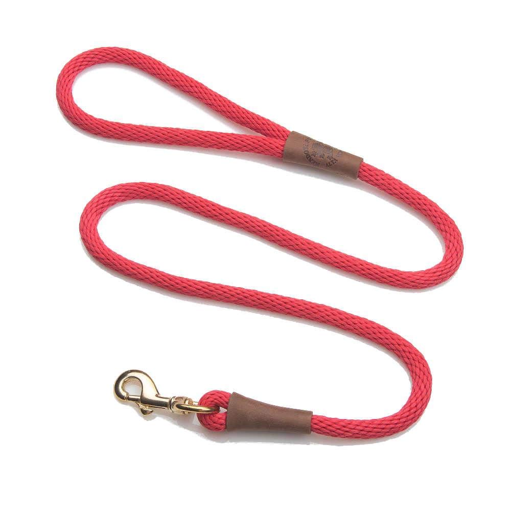 Mendota Pet Snap Leash - British-Style Braided Dog Lead, Made in The USA - Red, 3/8 in x 6 ft - for Small/Medium Breeds
