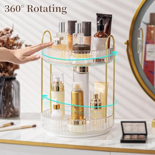Image of INOVERA (LABEL) 360 Rotation Makeup Organizer for Women, Girls & Bride - Dressing Table Cosmetic Storage Case - Bathroom Vanity Skincare Holder Organiser (2 Tier, Transparent)