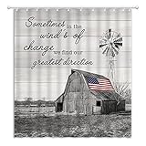 Windmill Shower Curtain Rustic Farmhouse Barn Retro Cottage American Western Farm Vintage Country...