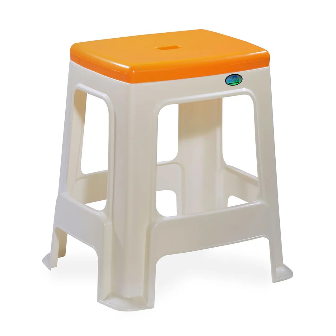 Nilkamal STL23 Strong and Durable Plastic Seating Stool for Home | Bedroom | Bathroom | Kitchen | Living Room | Office | Adult | Garden Stool with high Load Capacity (Cream & Yellow)-image-27