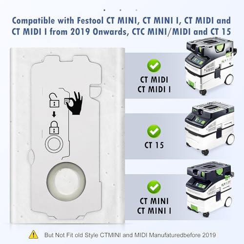 6 Pack 204308 CT Mini/Midi -2/5 Filter Bags Compatible with Festool CT MINI, CT MINI I, CT MIDI and CT MIDI I from 2019 Onwards, CTC MINI/MIDI and CT 15 - Image 2