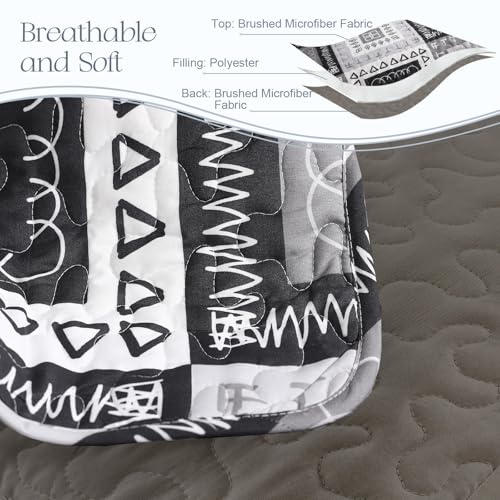 Exclusivo Mezcla Reversible Boho Quilt Set Twin Size, 2 Pieces Patchwork Black All Season Bedspreads, Ultra Soft Floral Coverlet Bedding Set with Printed Pattern (1 Quilt, 1 Pillow Sham)