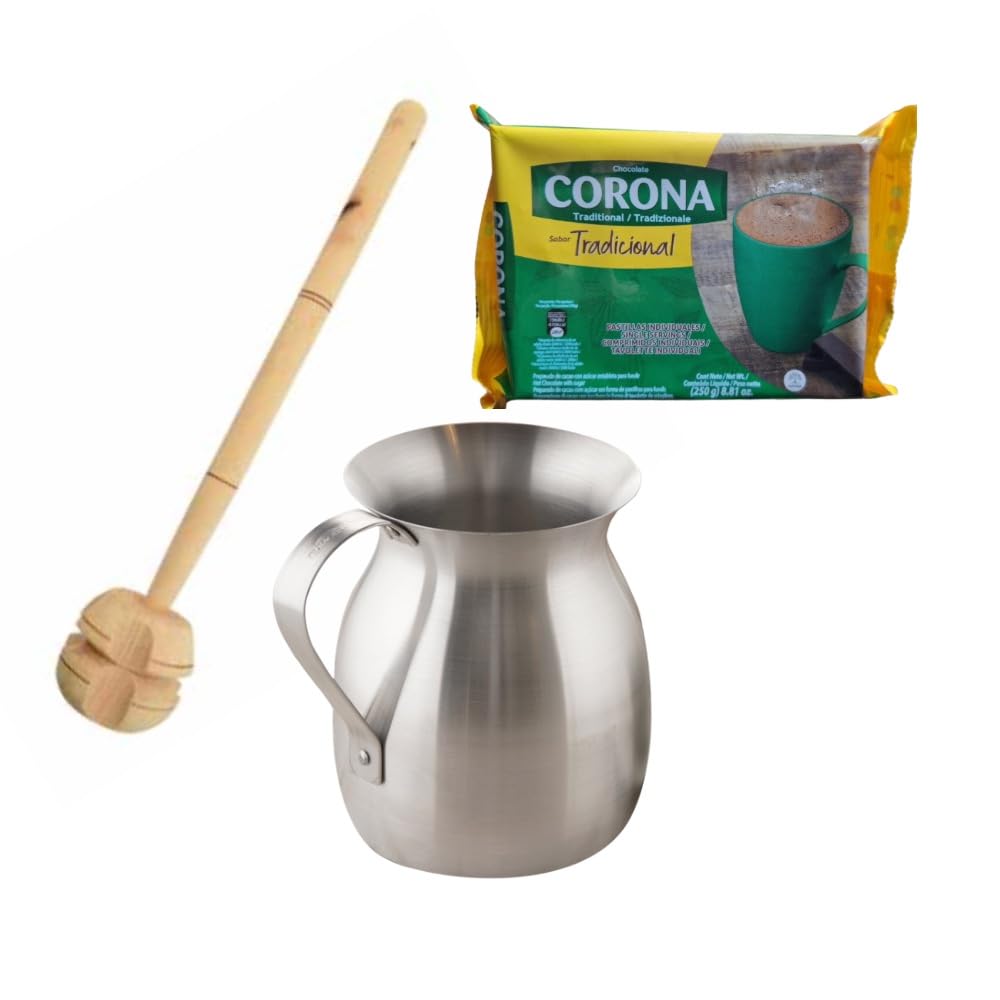 Pack de Jarra Chocolatera Universal, 2 Litros, Molinillo y 1 chocolate corona de 250 gramos
