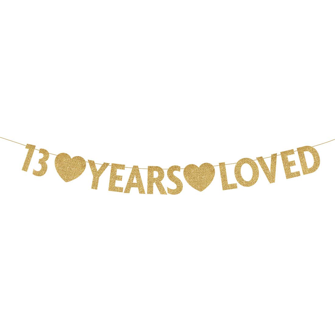 Gold 13 Year Loved Banner, Gold Glitter Happy 13th Birthday Party Decorations, Supplies