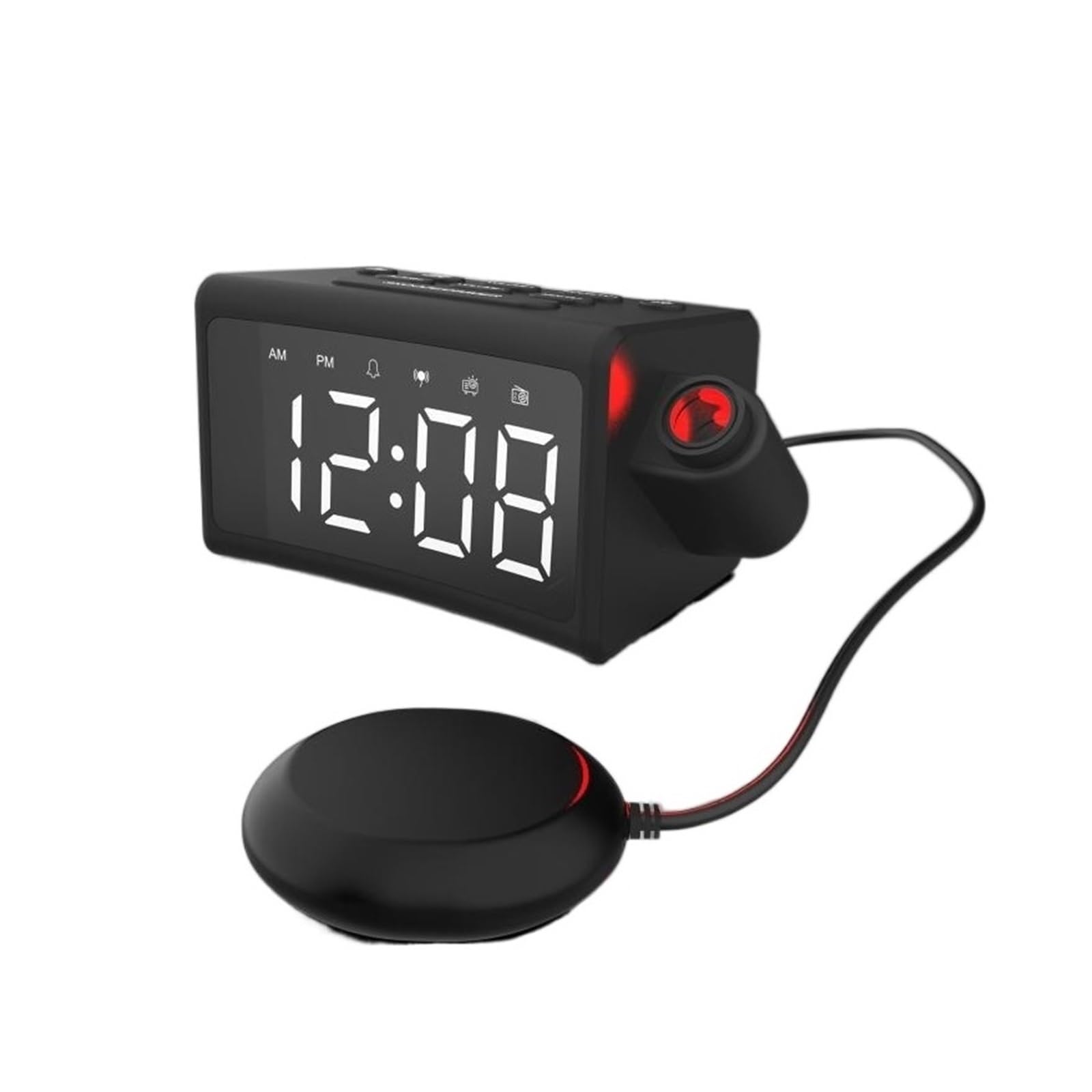 Despertador para dormilones pesados con vibrador y radio proyector