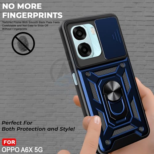 Image of AESTMO Tough Armor Oppo A6S 5G / Oppo K14X 5G / Oppo A6X 5GBumper Back Case Cover | Ring Holder & Sliding Camera Shield Cover | 360 Degree Protection Back Case Cover (Blue)