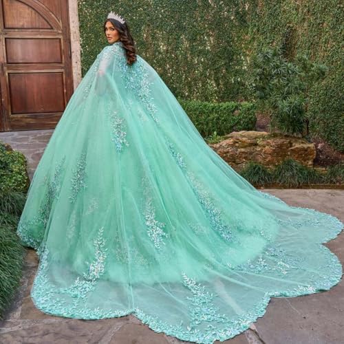Lace Appliques Quinceanera Dress with Cape Glitter Beaded Ball Gown Puffy Strapless Sweet 16 Dress Vestidos de 15 años4