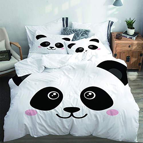 SUHETI Parure de lit Adulte,Housse de Couette,Visage Mignon de Panda,1 Housse de Couette 220 x 240cm + 2 Taies d'Oreillers 50 x 75cm
