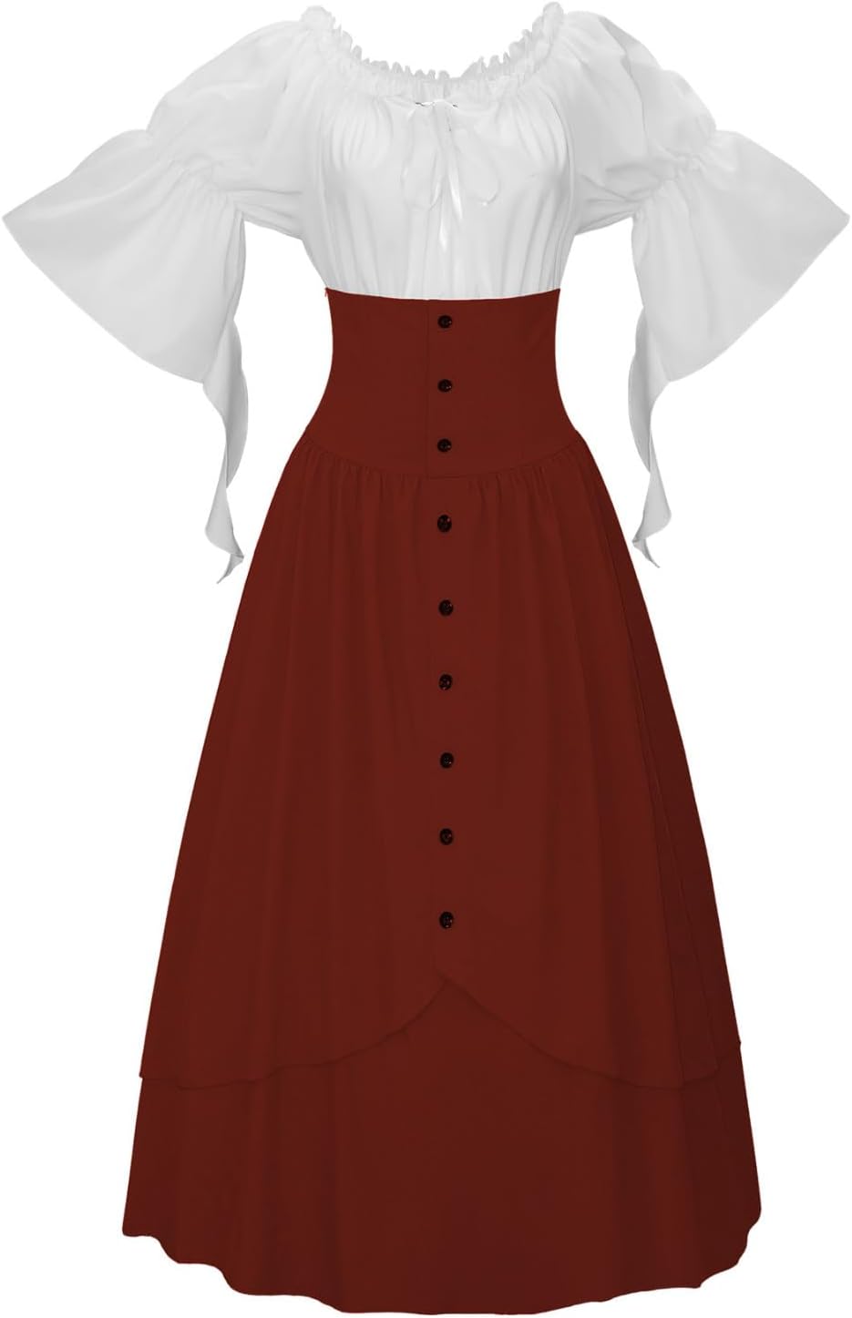 Akklian Women Renaissance Costume Elegant Off Shoulder Medieval Victorian High Waisted Button Down Fairy Corset Long Dresses
