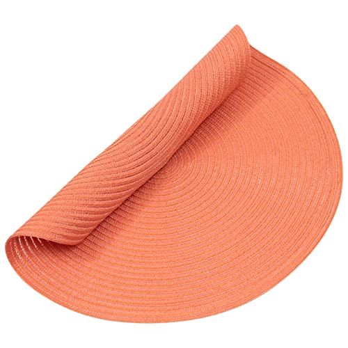 Image of SHACOS Round Braided Placemats Set of 6 Washable Cotton Polyester Round Placemats for Kitchen Table 15 inch Round Table Mats (Coral, 6)