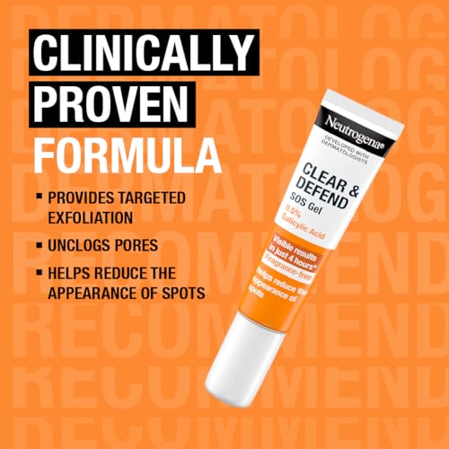 Neutrogena Clear and Defend SOS Gel (15ml), Oil-Free Face Gel for Spot-Prone Skin, with Purifying 0.5% Salicylic Acid to Help Reduce the Appearance of Spots