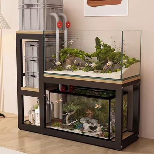 Support en métal pour aquarium noir de 110 cm à structure multicouche et robuste
