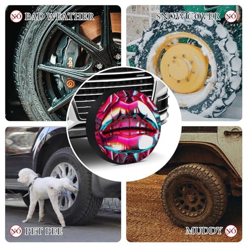 Image of Pink Funny Rose Lips Spare Tire Cover Wheel Tyre Covers Travel Trailers Protectors Weatherproof Dust-Proof for Camper Trailer Truck Rv Universal 28inch