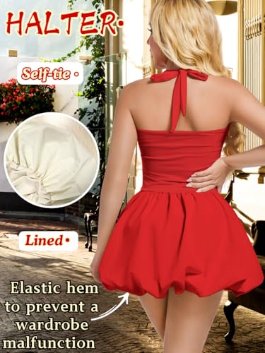 Image of ChiaoLezhee Halter Mini Bubble Dress, Date Night Birthday Homecoming, Coquette Short Corset for Women, Sexy Cute Going Out