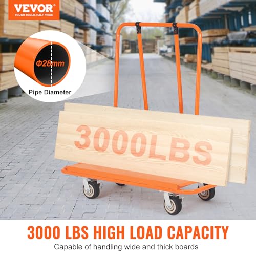 VEVOR Plattenwagen 1360 kg Tragfähigkeit Plattentransportwagen Q235-Stahl Plattentransporter mit Universalrädern Transporthilfe Plattenroller Plattformwagen Schwerlast Rollwagen 1155 x 555 x 1180 mm