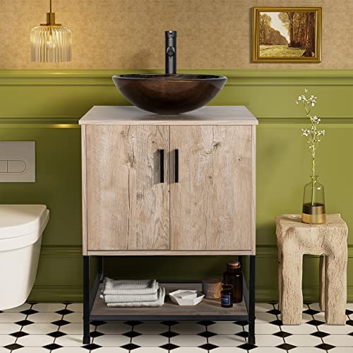 Uev 24" Bathroom Vanity, Oak Color Bathroom Vanity Set With Sink Combo, With Adjustable Water Temperature Faucet (A09) #TOP9