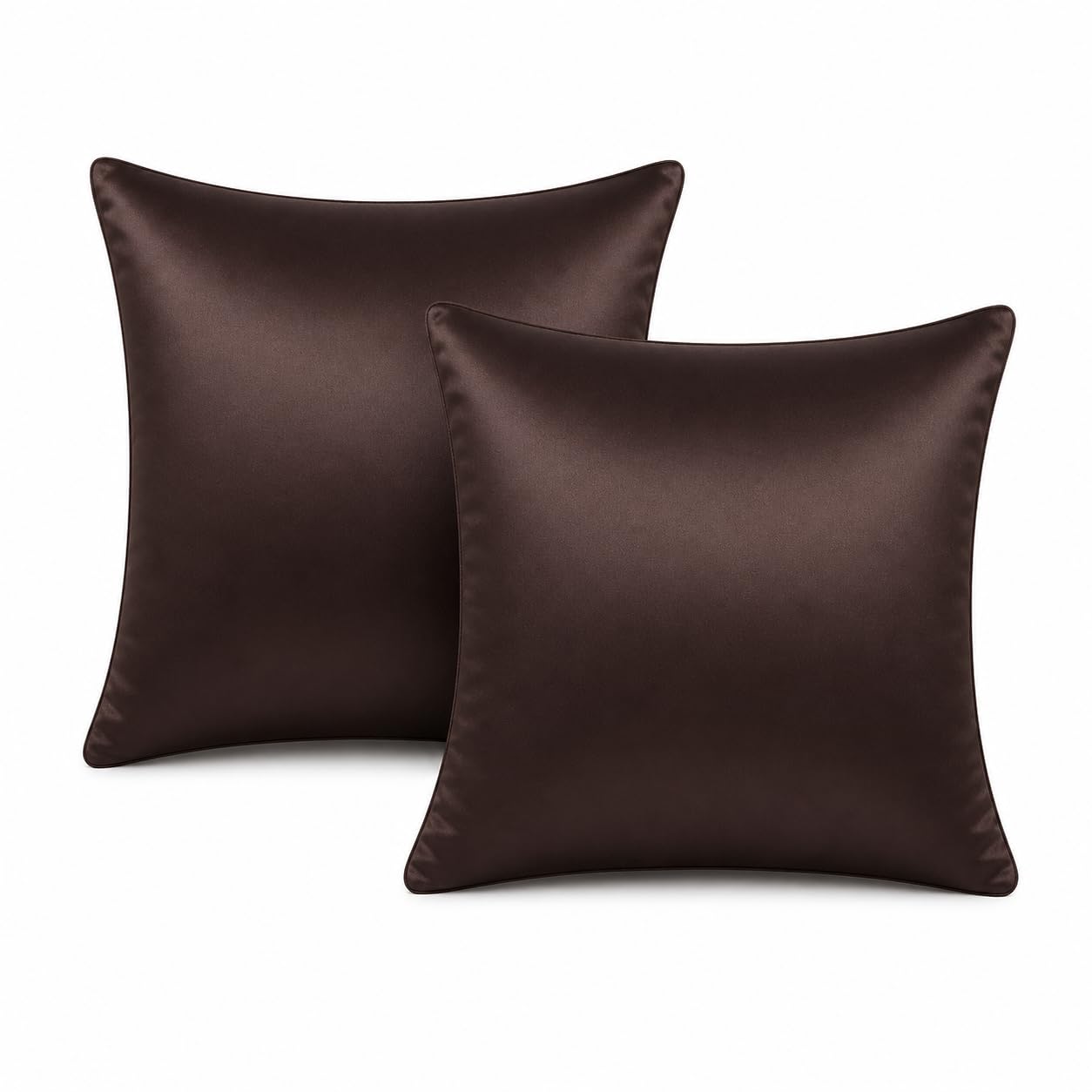 Seechoo Set of 2 - Satin Cushion Covers 18x18 Inch (45x45cm) – Luxury Silk Pillow Covers Soft Glossy Decorative Throw Pillow Cases for Sofa Bed Living Room (2, Brown)