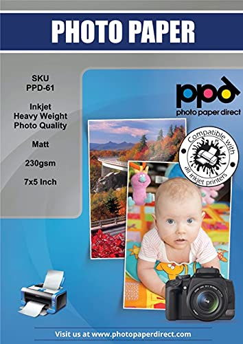PPD Inkjet 40 x tarjetas fotográficas 5x7' (aprox. 13x18cm) - Papel fotográfico mate de 230 g/m2, con recubrimiento...