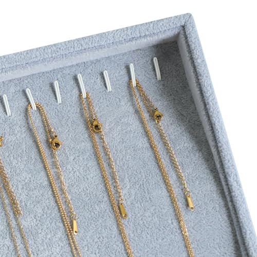 Image of Wuligirl Jewelry Tray Velvet Stackable 20 Hooks Necklace Organizer Necklace Storage Display Tray Jewelry Holder Tray Showcase (Necklace)