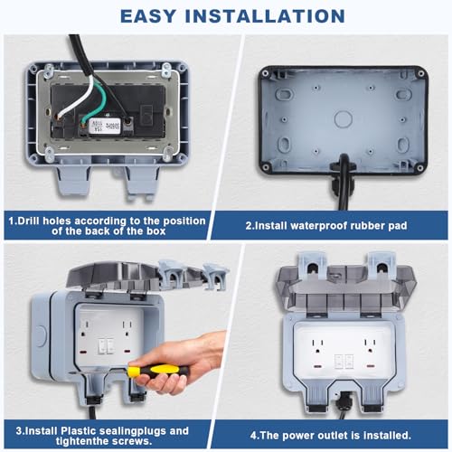 Outdoor Power Outlet with 32.8Ft Extension Cord,NEMA 5-15R, IP66 Weatherproof Outdoor Outlet Box Lockable Cover and LED Indicator for Gardens Yards Swimming Pool by ZEMBSOYA - Image 6