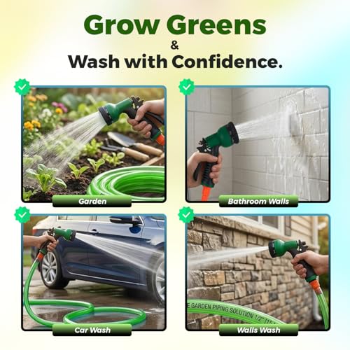 Image of Prayag Transparent Garden Pipe 15 Meter(49.21 Feet) 0.5 inch with Spray Gun | Flexible PVC Water Hose Pipe for Gardening, Car Wash & Home Cleaning | Lightweight & Durable - (Transparent Green)