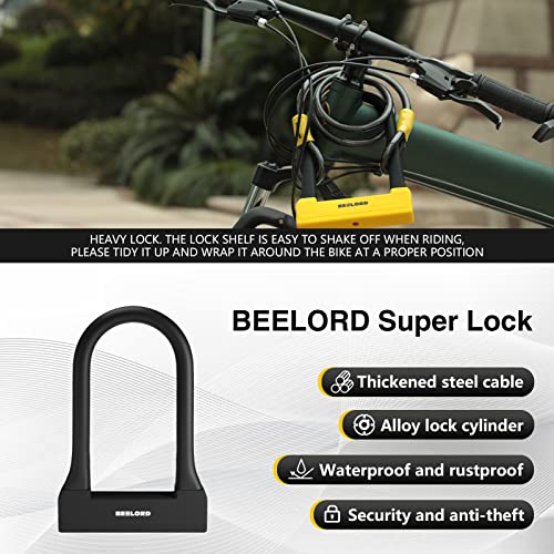 Beelord Bike U-Lock, Heavy Duty Anti-Theft Bicycle U Lock,Bike U Lock With Cable 17/18Mm Shackle With Keys, Security Lock For Bicycles, E-Bikes, Scooters #TOP4