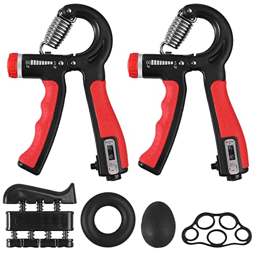 VINTEAM Handtrainer Unterarmtrainer 6-teiliges Set Hand Trainingsgerät Fingertrainer Griffkraft Trainer,Einstellbarer Widerstand Trainingsring Griffkugel Fingerdehner Reduziert Gelenkschmerzen;Rot Cover